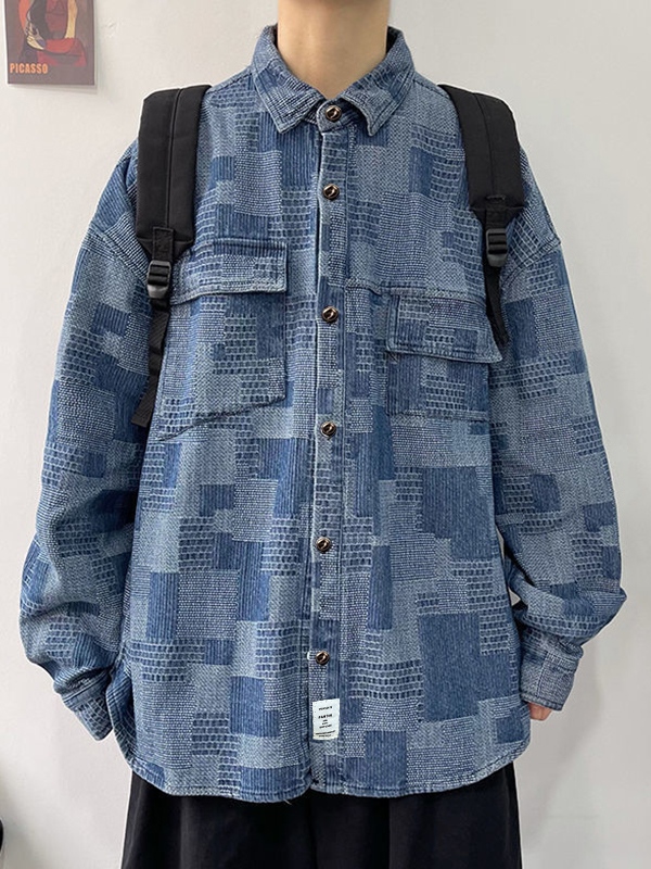 Men's Vintage Distressed Plaid Long Sleeve Blouse-1