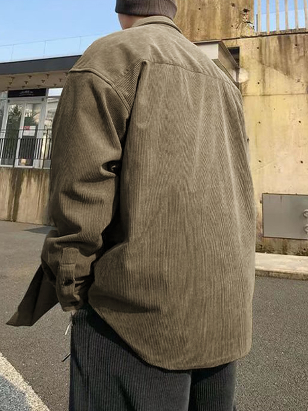 Men's Vintage Corduroy Solid Long Sleeve Blouse-1