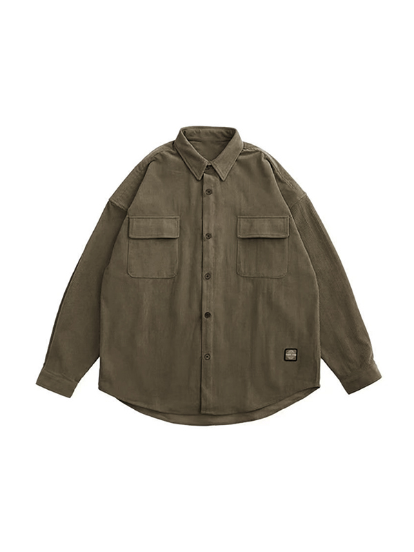 Men's Vintage Corduroy Solid Long Sleeve Blouse-4