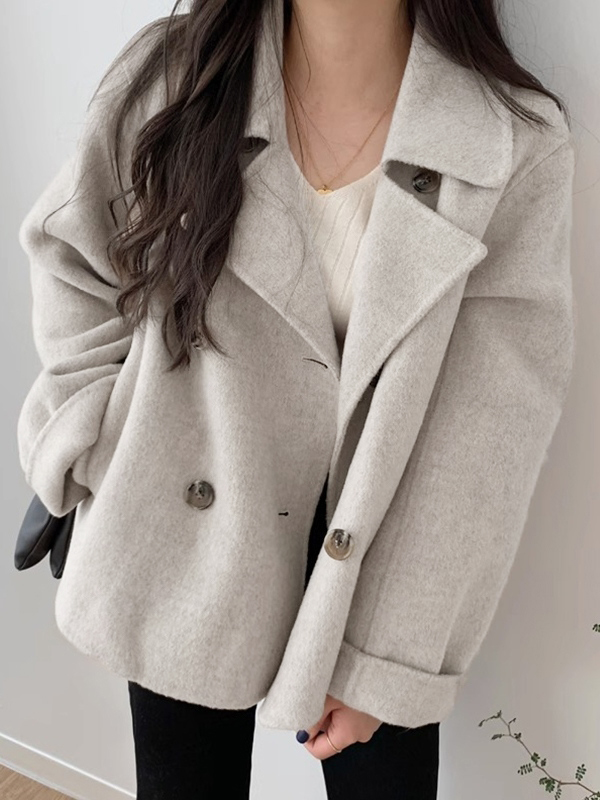 Shawl Collar Double Breasted Loose Jacket-2