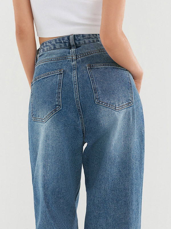 Dark Wash Vintage Baggy Boyfriend Jeans-3