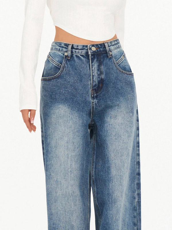 Dark Wash Vintage Baggy Boyfriend Jeans-4
