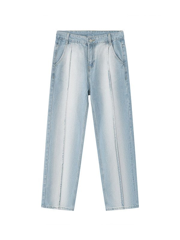 Men's Seamed Faded Denim Straight Leg Jeans-4
