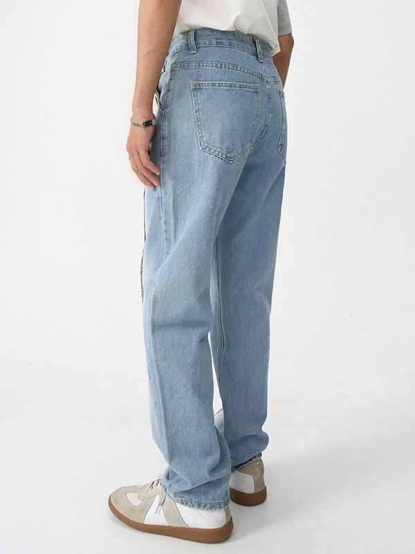 Men's Seamed Faded Denim Straight Leg Jeans-3