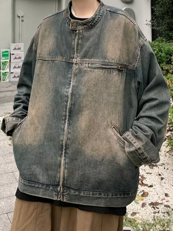 Men's Vintage Zip Up Design Denim Jacket-1