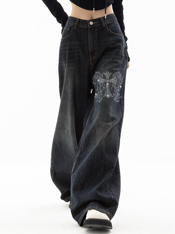 Cross Hot Diamond Blue Wash Baggy Boyfriend Jeans-0