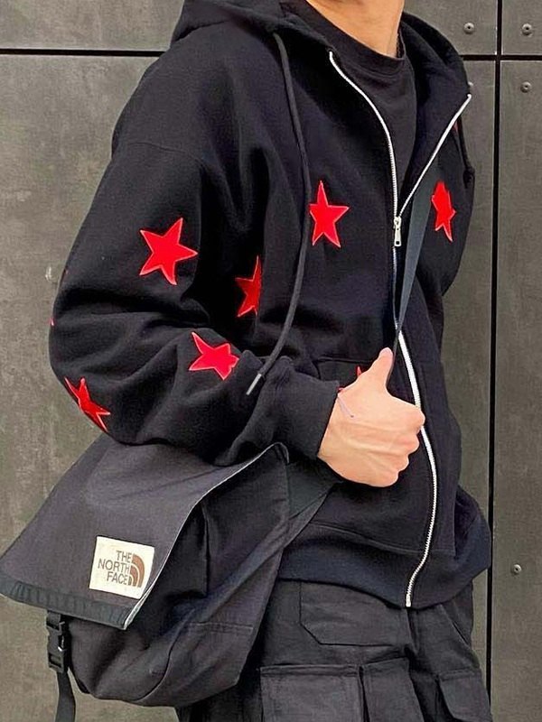 Men's Patch Star Zip Up Hoodie-1
