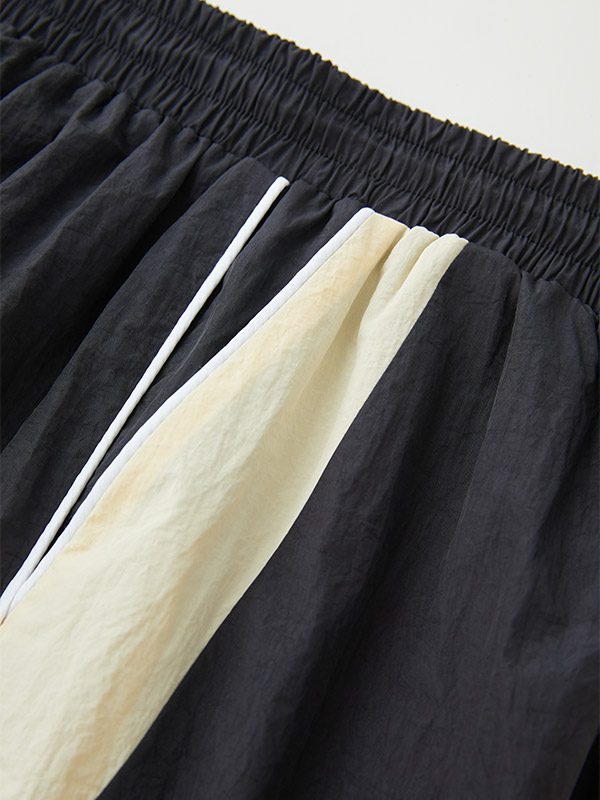 Contrast Piping Black Baggy Sweatpants-7