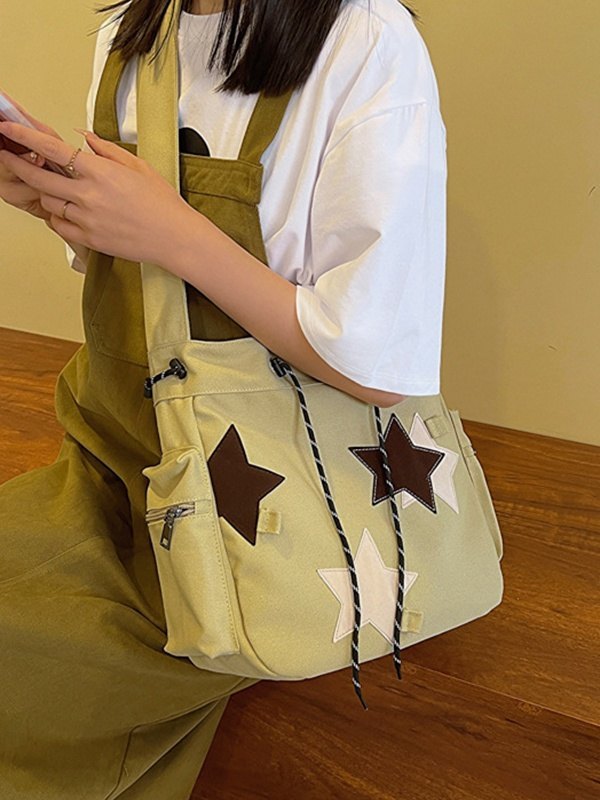 Contrasting Star Print Canvas Bag-2