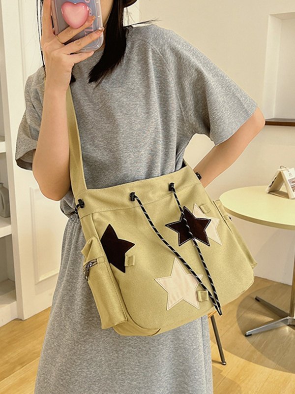 Contrasting Star Print Canvas Bag-1