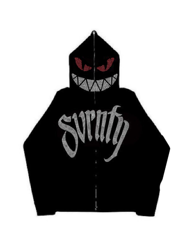 Men's Devil Moon Rhinestone Print Slim Oversized Hoodie-3