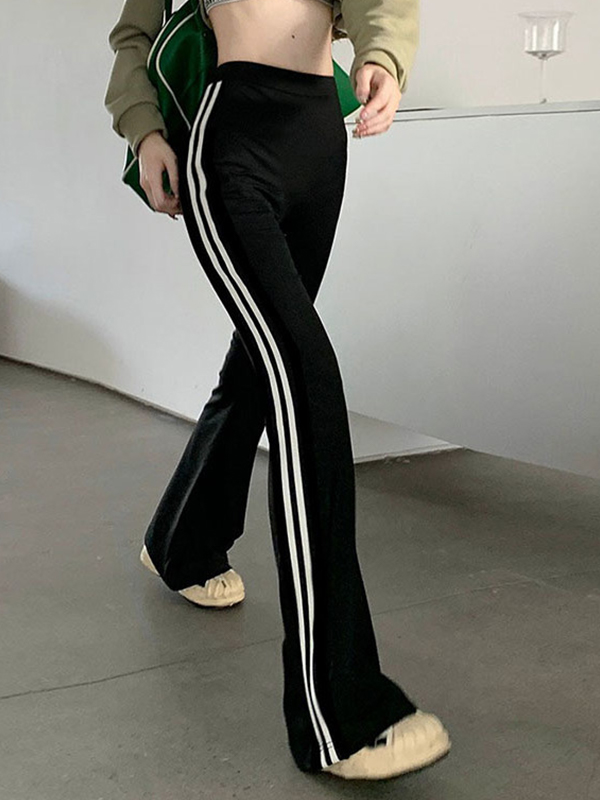 Piping Detail High Rise Flare Leg Pants-2