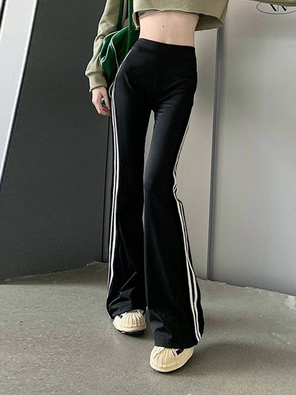 Piping Detail High Rise Flare Leg Pants-1