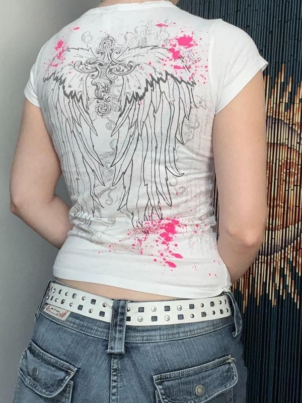 Gothic Print Splash Ink Design Short Sleeve Tee-2