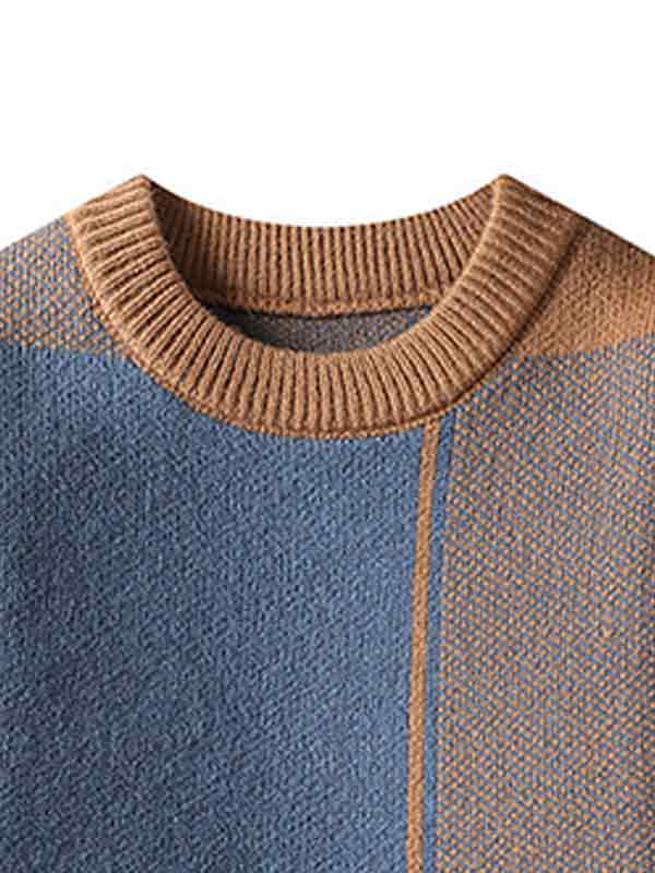 Men's Contrast Color Checkered Sweater-1