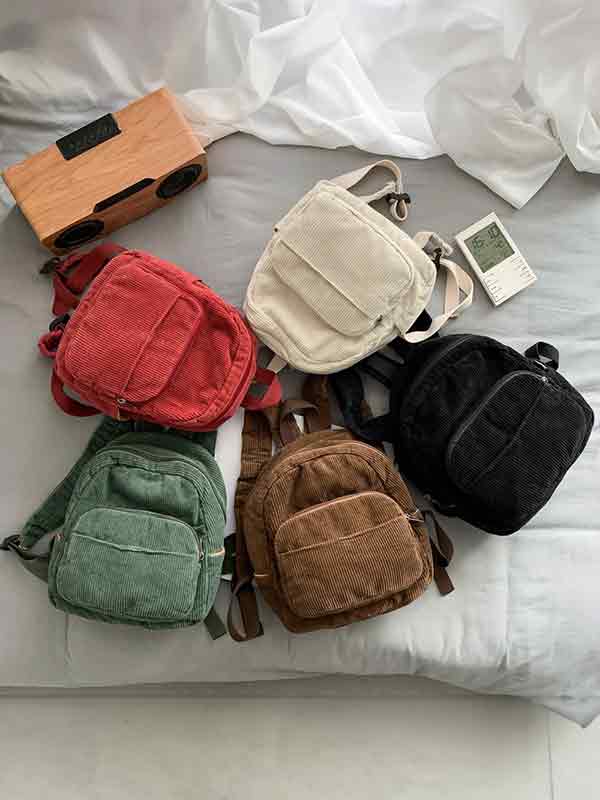 Solid Color Corduroy Mini Backpack-1