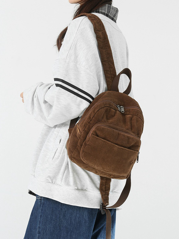 Solid Color Corduroy Mini Backpack-2