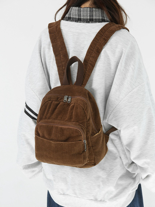 Solid Color Corduroy Mini Backpack-1