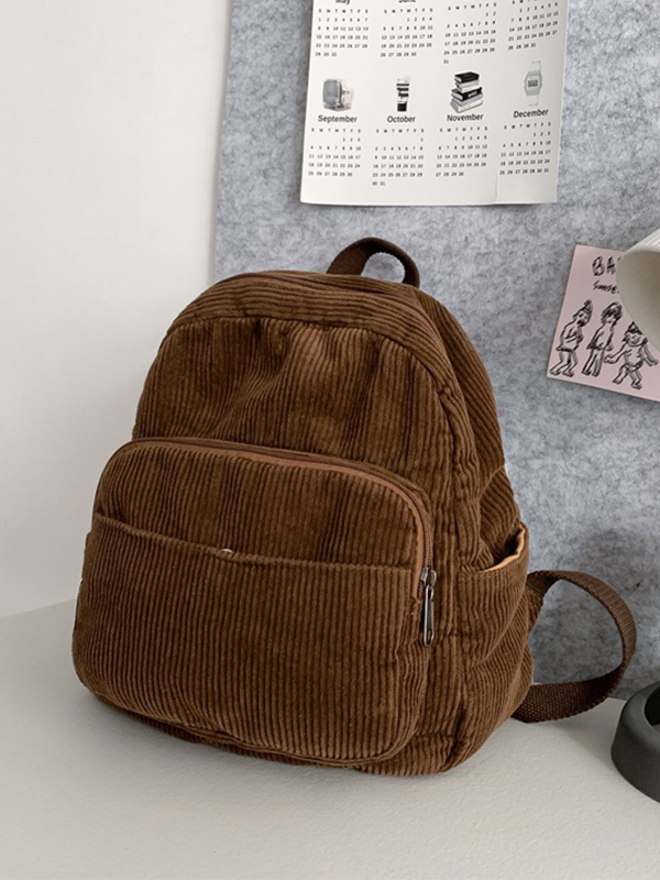Solid Color Corduroy Mini Backpack-3