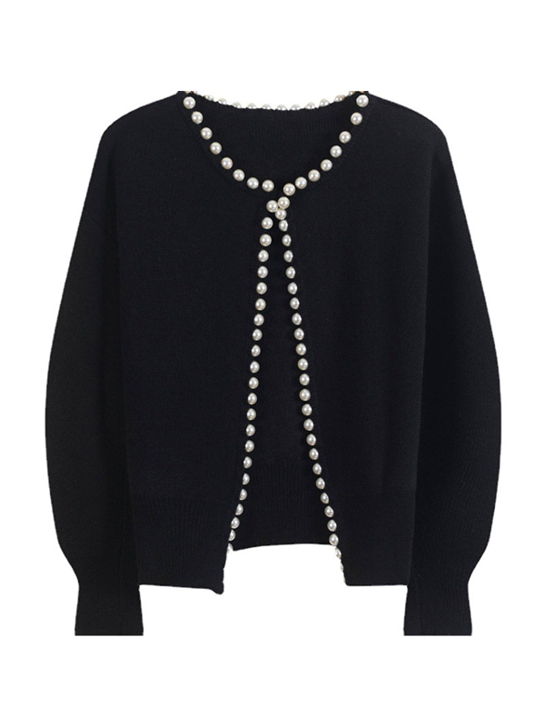 Vintage Pearl Trim Knit Cardigan-1