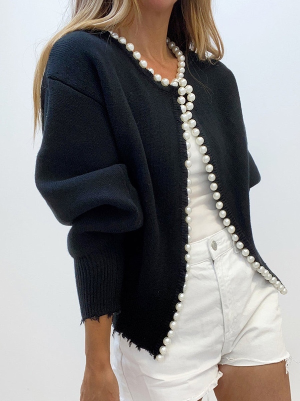 Vintage Pearl Trim Knit Cardigan-3