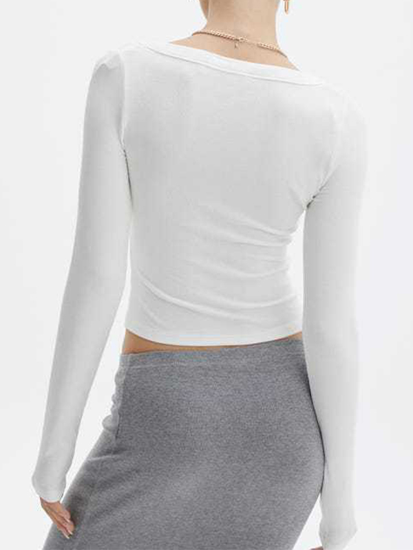 Solid Breasted Long Sleeve Knit-2
