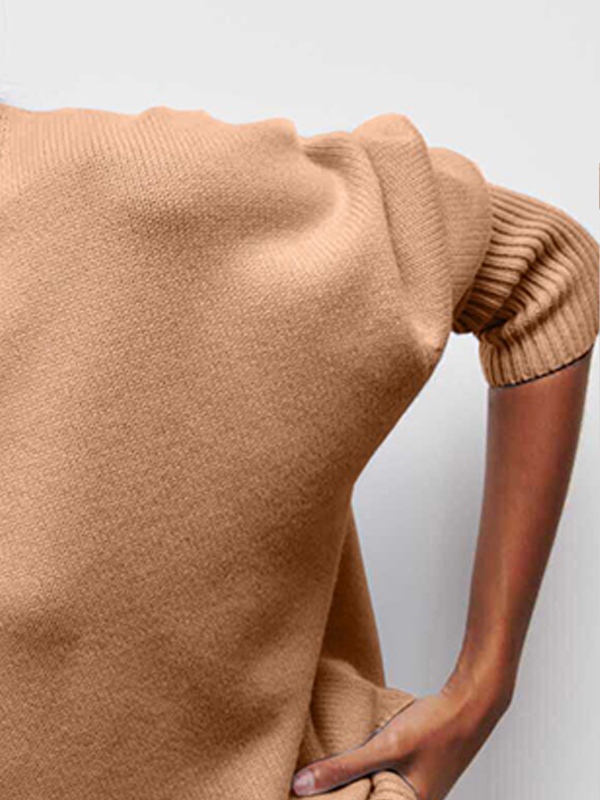 Solid High Neck Loose Sweater-1